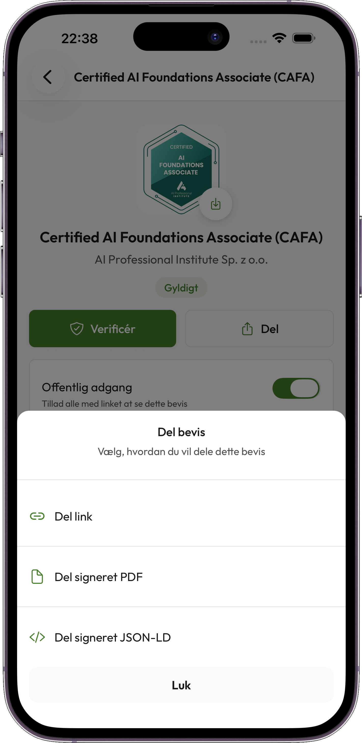 Credentium Wallet — Udostępnianie